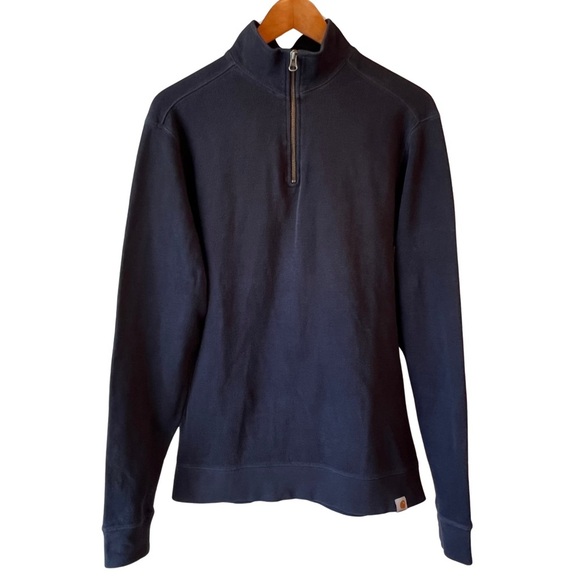 Carhartt Quarter Zip Relaxed Fit Long Sleeve Pullover Cotton Navy Blue Small S - Picture 1 of 15